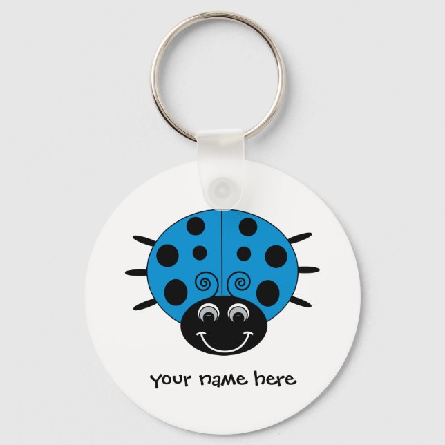 Personlig Blue Ladybug Keychain Nyckelring (Framsida)