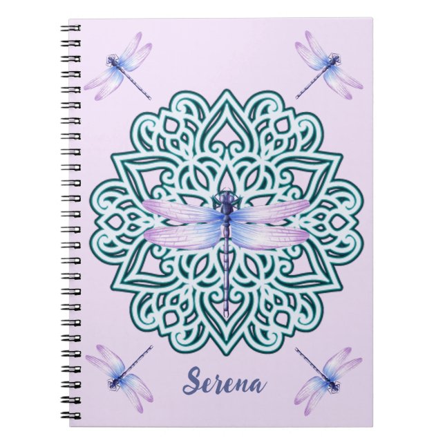 Personlig Blue Lila Dragonfly Mandala Rosa Anteckningsbok (Framsidan)