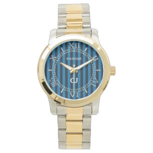 Personlig Blue Lodrät Rand Dial Armbandsur