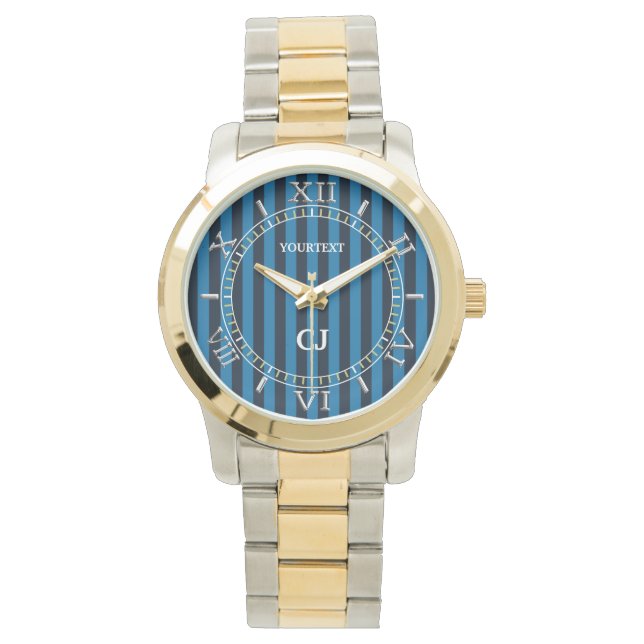 Personlig Blue Lodrät Rand Dial Armbandsur (Framsida)