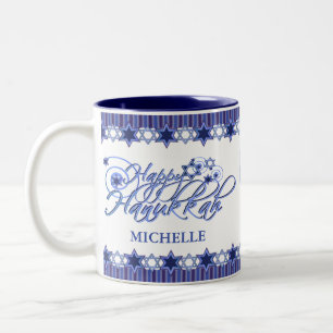 Personlig Blue Lycklig Hanukkah Star Två-Tonad Mugg