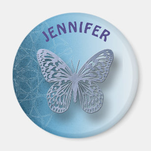 Personlig Blue mandala och Butterfly Magnet