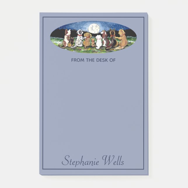 Personlig Blue Måne Hundar Friends Cute Animal Post-it Block (Framsida)
