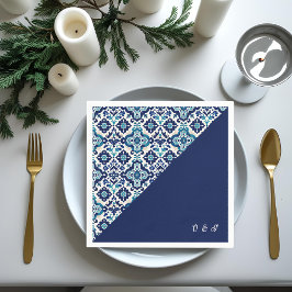 Personlig Blue Mediterranean Tile Bröllop Pappersservett