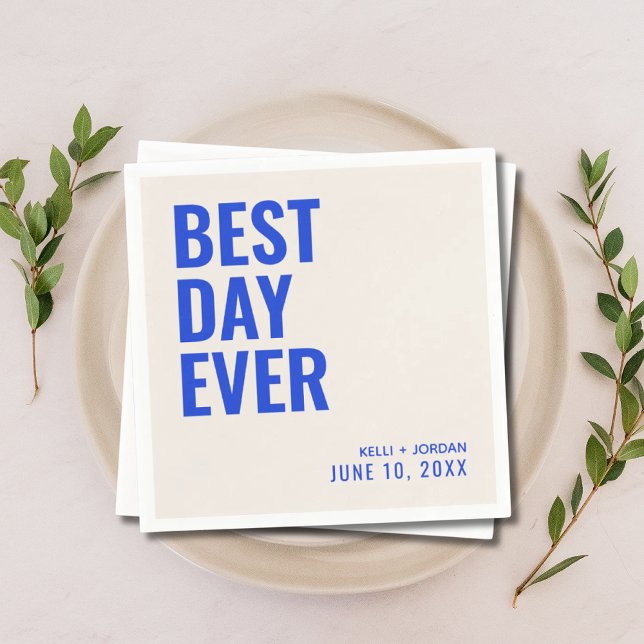 Personlig Blue Modern Bästa dagen någonsin Bröllop Pappersservett (Personalized Blue Modern Best Day Ever Wedding Napkins
)