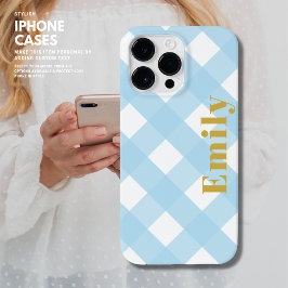 Personlig Blue Modern Check iphone case