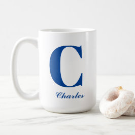 Personlig Blue Monogram Initial och Namn Kaffemugg