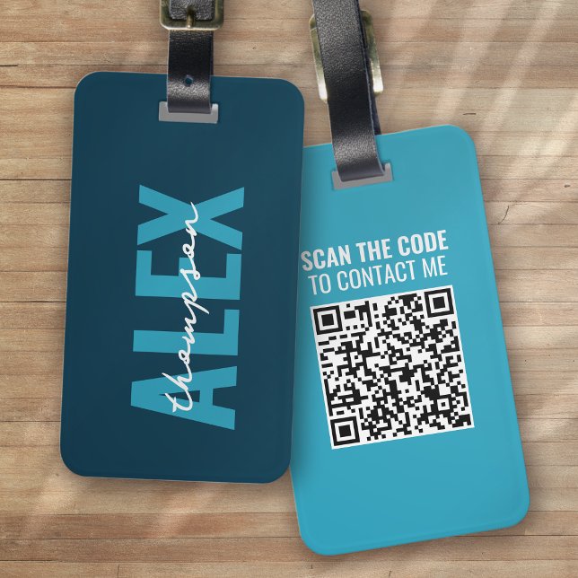 Personlig Blue Monogram QR-kod Bagagebricka (Skapare uppladdad)