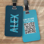 Personlig Blue Monogram QR-kod Bagagebricka<br><div class="desc">Lyft upp ditt bagage med den här personligen som är perfekt för resenärer</div>