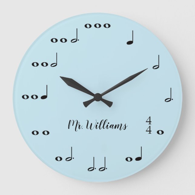 Personlig Blue Musik noter Round Clock Stor Klocka (Framsida)
