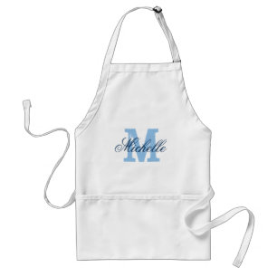 Personlig Blue namn monogram apron för kvinnor Förkläde