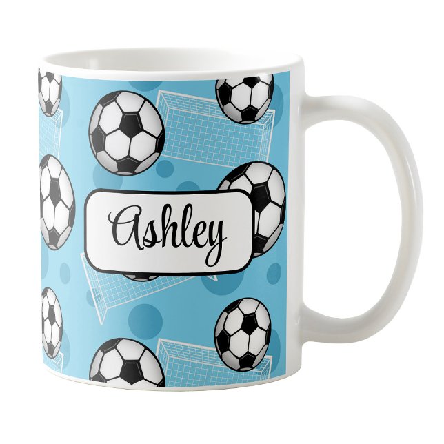 Personlig Blue Ocer Mugg (Personalized Blue Soccer Mug at Amy's Coffee Mugs on Zazzle. )