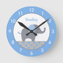 Personlig Blue och Grått Elephant Nursery Round