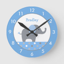 Personlig Blue och Grått Elephant Nursery Round