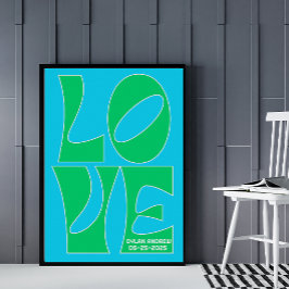 Personlig Blue och Grönt KÄRLEK Nursery Poster