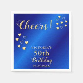 Personlig Blue och Guld Cheers 50:e födelsedagen Pappersservett