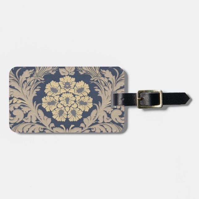 Personlig Blue och Guld Damask Luggage Tag Bagagebricka (Horisontell Framsida)
