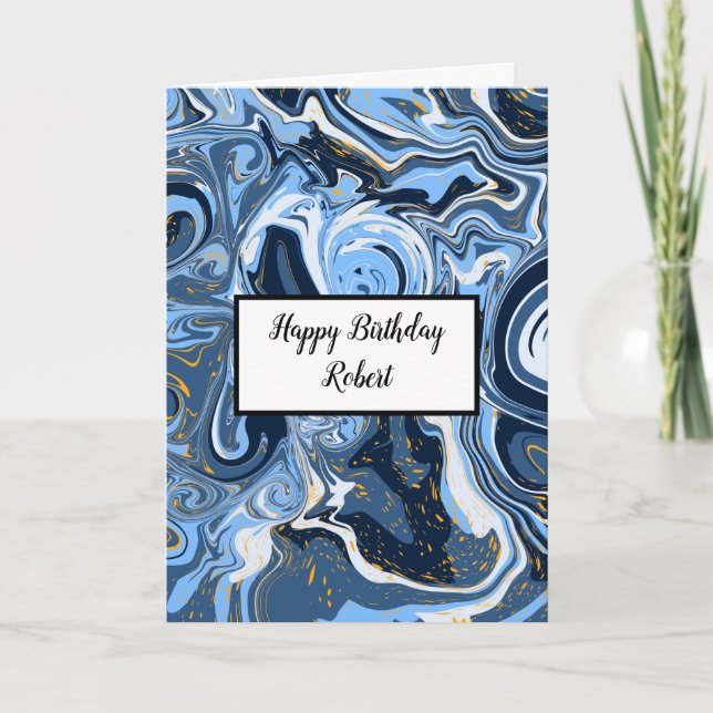 Personlig Blue och Guld Marble Birthday Kort (Framsida)