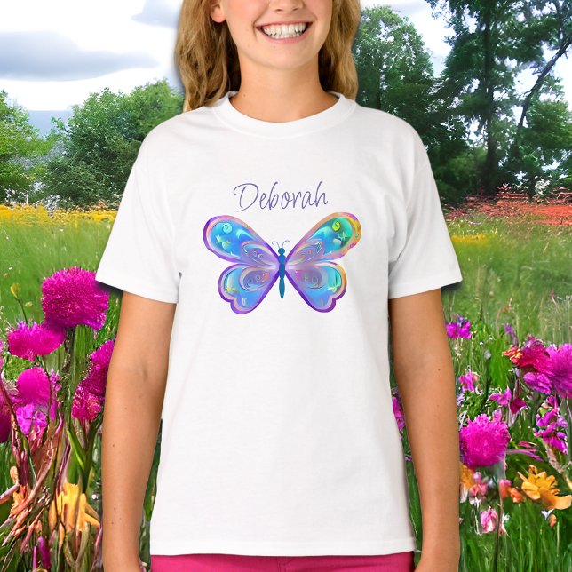 Personlig Blue och Lila Butterfly T Shirt (Skapare uppladdad)