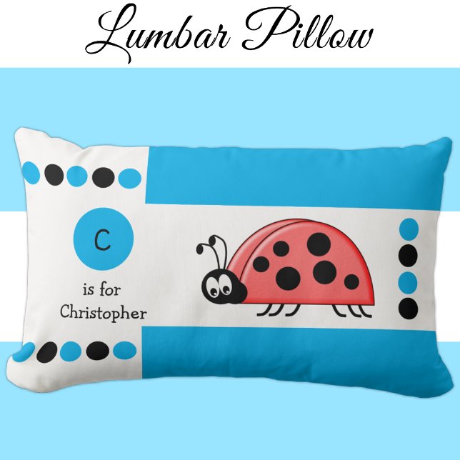 Personlig blue och white ladybird children monogra lumbarkudde (Skapare uppladdad)
