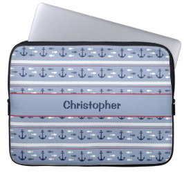 Personlig Blue och White Nautical Anchors Laptop Fodral