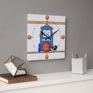 Personlig blue orange Basketball Jersey wall c Fyrkantig Klocka