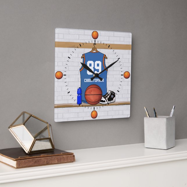 Personlig blue orange Basketball Jersey wall c Fyrkantig Klocka (Kontor)