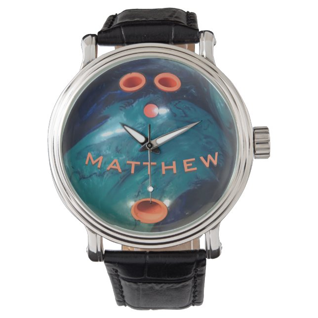 Personlig Blue Orange Bowling Ball Armbandsur (Framsida)