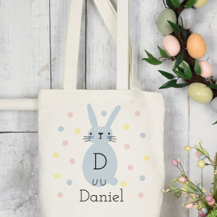 Personlig Blue Påskhare Polka dots Tote Bag Tygkasse