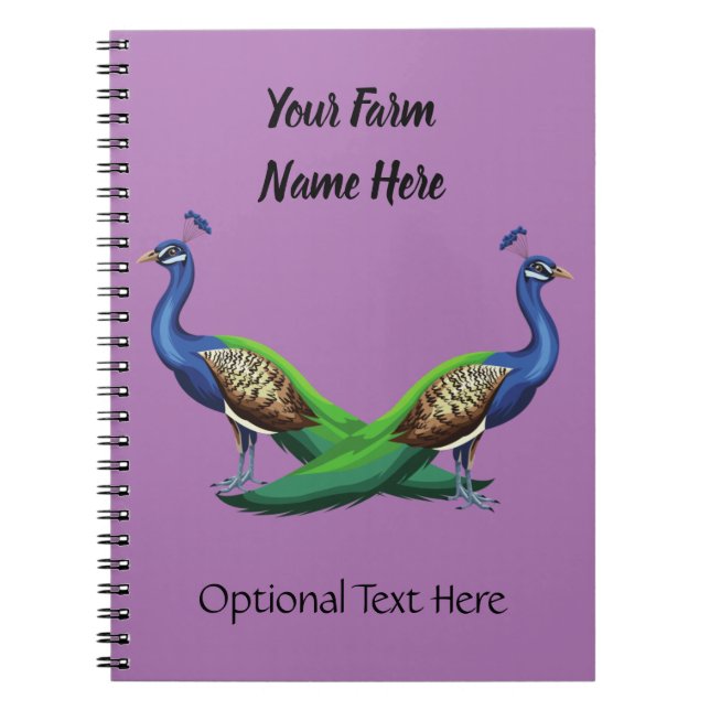 Personlig Blue Peacock Farm Lila Anteckningsbok (Framsidan)