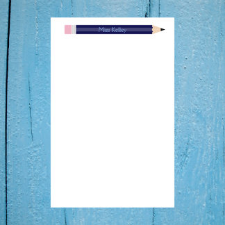 Personlig Blue Pencil Lärares Anpassningsbar Brevpapper