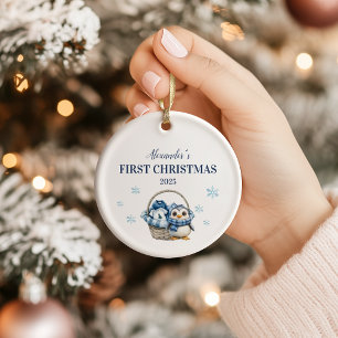 Personlig Blue Penguin Första jul Julgransprydnad Keramik