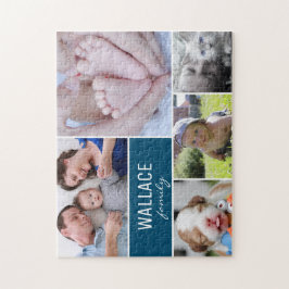 Personlig Blue Photo Collage Family Pussel