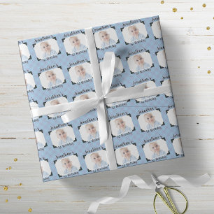 Personlig Blue Play Baby Birthday Photo Presentpapper