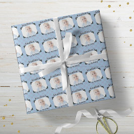 Personlig Blue Play Baby Birthday Photo Presentpapper