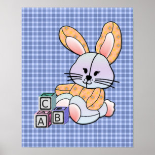 Personlig Blue Play Nursery Art - Bunny Poster