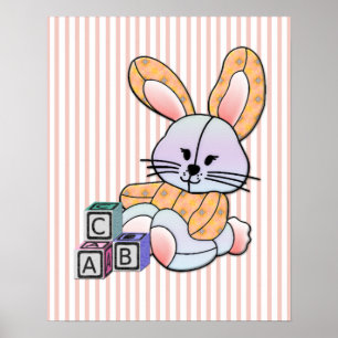 Personlig Blue Play Nursery Art - Bunny Poster