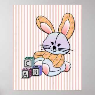 Personlig Blue Play Nursery Art - Bunny Poster