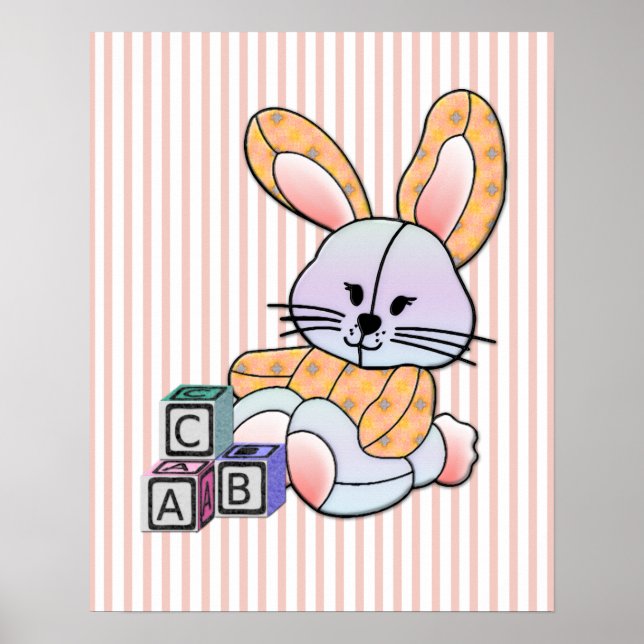 Personlig Blue Play Nursery Art - Bunny Poster (Framsidan)