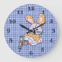 Personlig Blue Play Nursery Art - Bunny Stor Klocka