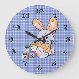 Personlig Blue Play Nursery Art - Bunny Stor Klocka