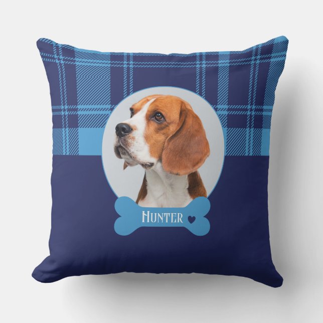 Personlig Blue Play Tartan Pet Memorial Kudde (Framsida)