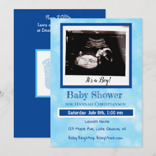 Personlig Blue Pojke Ultrasound Baby Shower Inbjudningar