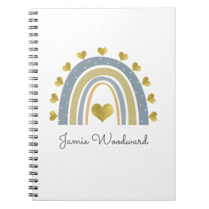 Personlig Blue Rainbow Golden Hearts 3 Ring Tunna Anteckningsbok