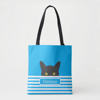 Personlig Blue Rand Peeking Black Cat Tygkasse