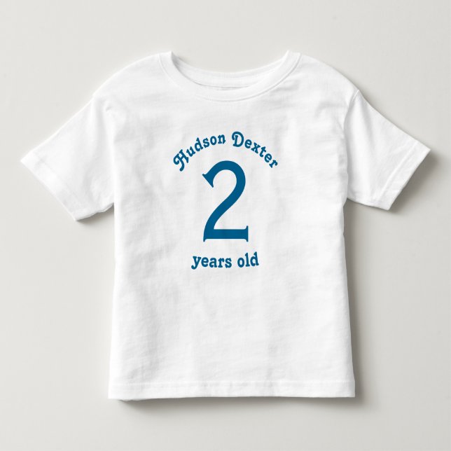 Personlig Blue Retro två år gammal T-shirt (Framsida)