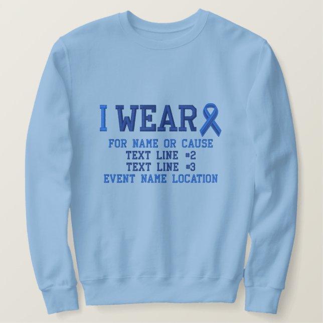 Personlig Blue Ribbon Awareness Embroidery Broderad Sweatshirt (Design framsida)