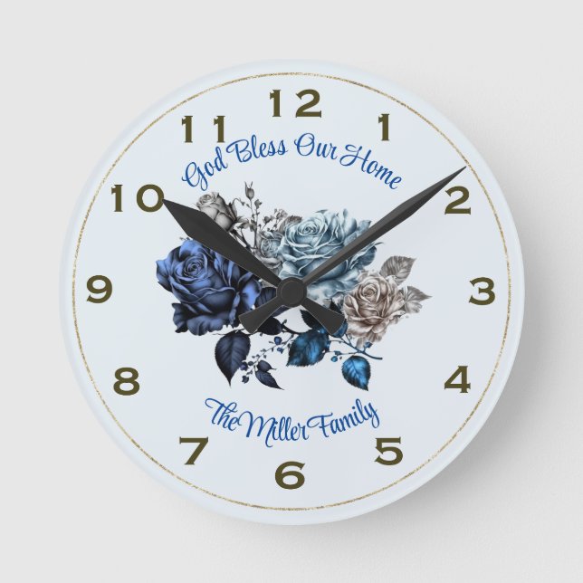 Personlig Blue Ro Wall Clock Välsigna dig Vår H Rund Klocka (Framsida)