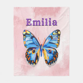 Personlig Blue Rosa Butterfly Anpassningsbar Prepp Fleecefilt