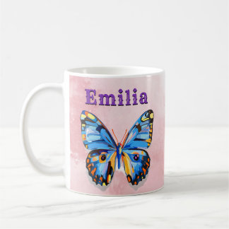 Personlig Blue Rosa Butterfly Anpassningsbar Prepp Kaffemugg